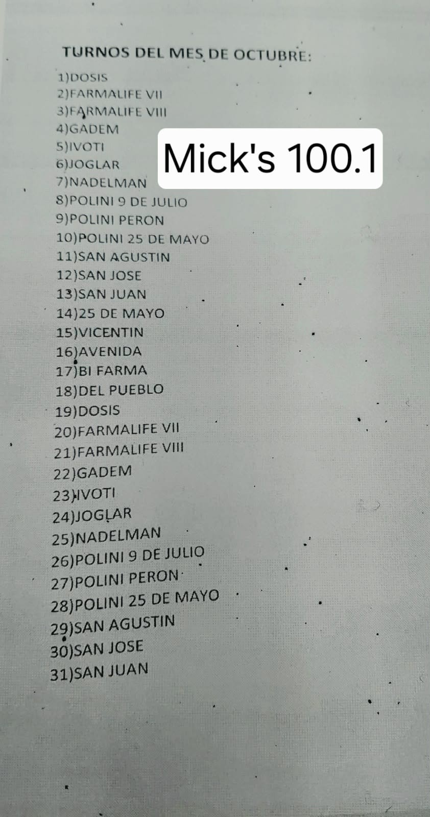 COMUNICADO DE SERVICIO COMUNITARIO: FARMACIAS DE TURNO PARA EL MES DE OCTUBRE EN NUESTRA CIUDAD