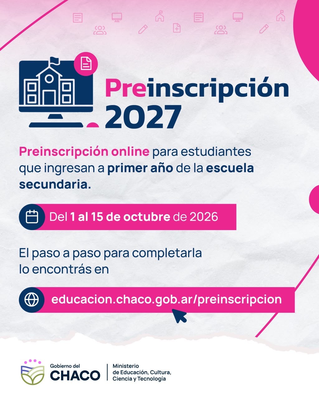 DESDE EL 1° DE OCTUBRE: SE ABRE LA PREINSCRIPCIÓN ONLINE AL NIVEL SECUNDARIO